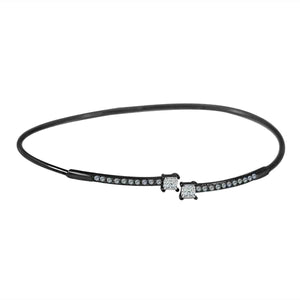 The zirconmania BraceletFine Open End Bangle 702B1207 features a sleek design adorned with small, sparkling cubic zirconia stones and two square-shaped accents at the center.
