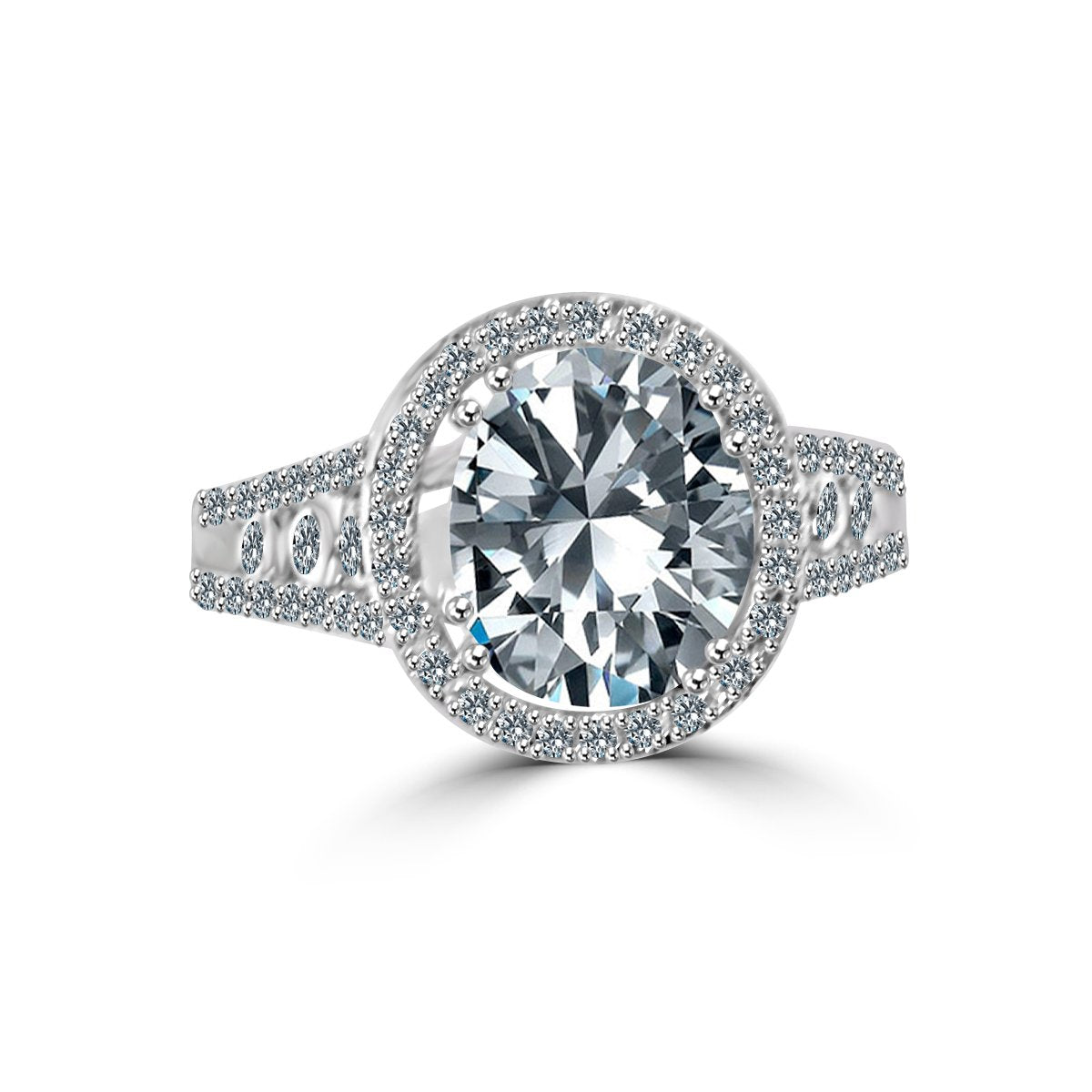 Radiant Oval 2.5 CT. Split Shank Floating Halo Simulated Diamond Zirconite Engagement/ Wedding  Sterling silver Ring