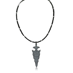 Large micro-pave "Arrow" Center with 2mm Hematite Beads chocker Gunmetal plate necklace 655P#2305