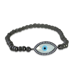 4mm Steel Beads abalone Shell Eye stretch Bracelet set w/fine Zirconite Cubic Zirconia 655B812