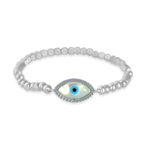 4mm Steel Beads abalone Shell Eye stretch Bracelet set w/fine Zirconite Cubic Zirconia 655B812