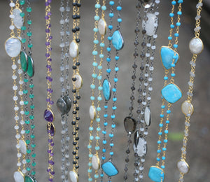 Necklace Gem by the Yard 30” faceted Beads 7 Stations   678nx7