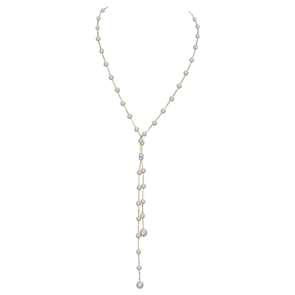 Zirconite Cubic Zirconia 14K gold Lariat stations Necklace. SKU:ZBYX52K