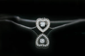 Lovely Heart Necklace Set , with perpetual motion round Cubic Zirconia framed by a sparkling Heart halo