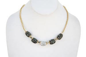 Gold chain necklace with black diamond crystal studded barrel shape stations 661N-1000