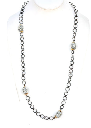 Twisted rope chain necklace with crystal studded barrel bead stations 661N-7832