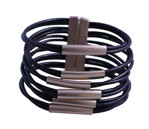 Bracelet Genuine leather multi strand cord cuff  688B-8584