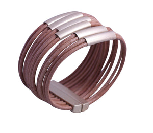 Bracelet Genuine leather multi strand cord cuff  688B-8584