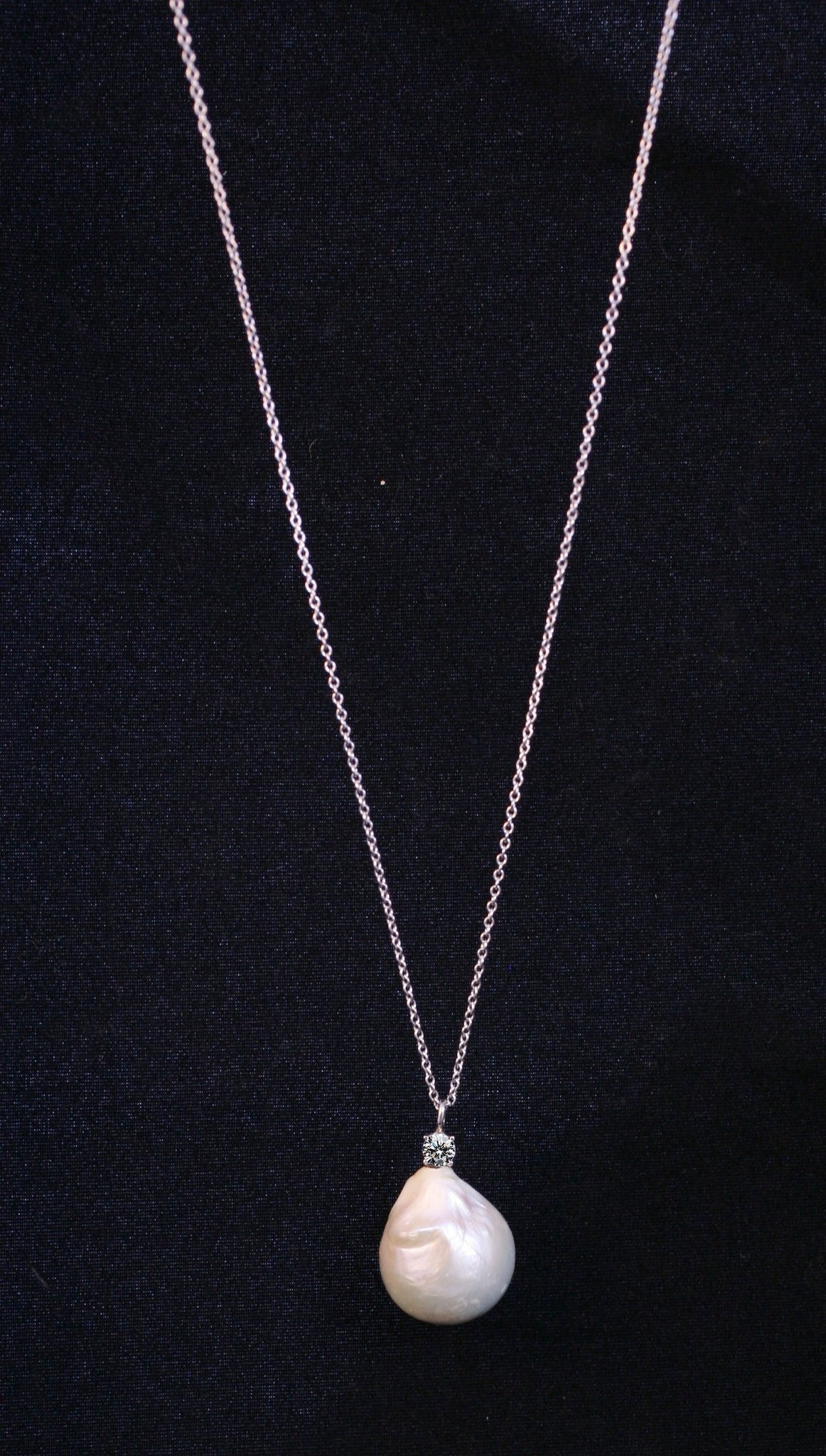 Necklace Pendant Large Genuine Baroque Fresh water Pearl on 30'' Sterling Silver chain . LNK30P