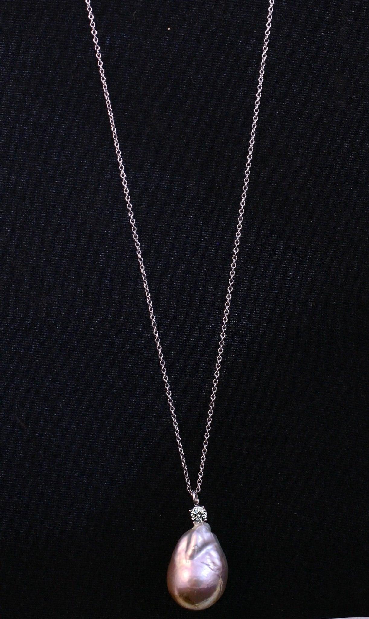 Necklace Pendant Large Genuine Baroque Fresh water Pearl on 30'' Sterling Silver chain . LNK30P