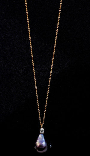 Necklace Pendant Large Genuine Baroque Fresh water Pearl on 30'' Sterling Silver chain . LNK30P
