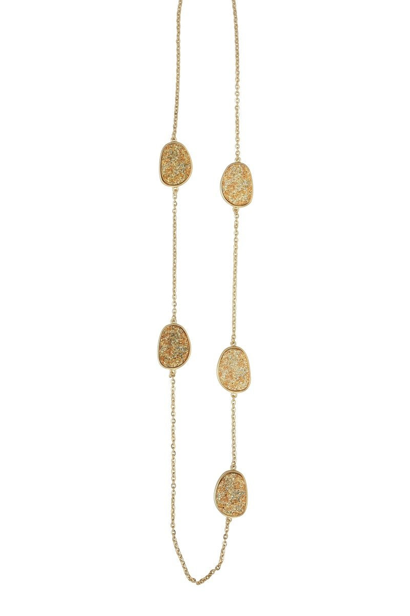 Textured Satin Gold Plated Alloy Bezel Setting Necklace 661N8903