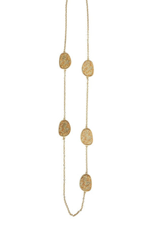 Textured Satin Gold Plated Alloy Bezel Setting Necklace 661N8903