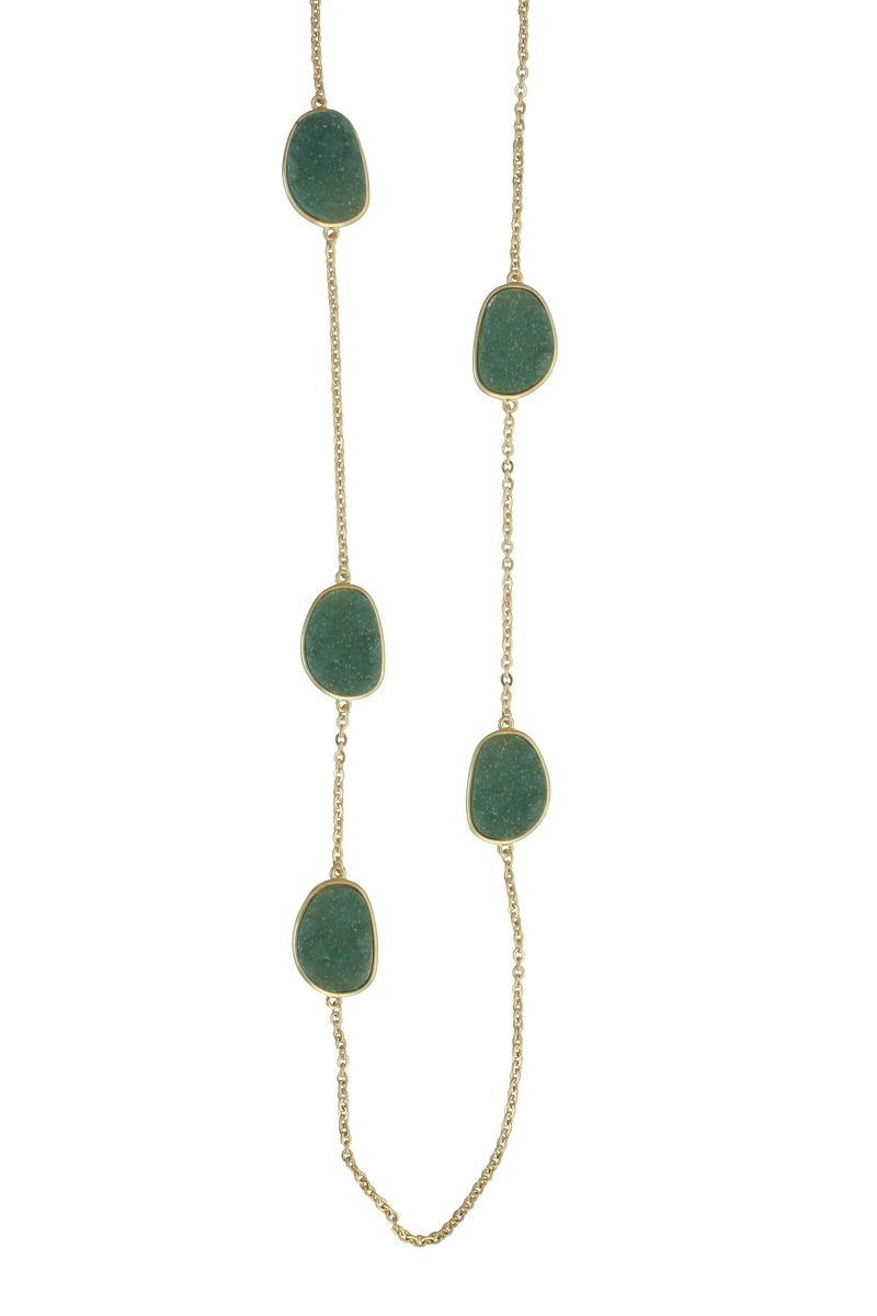 Textured Satin Gold Plated Alloy Bezel Setting Necklace 661N8903