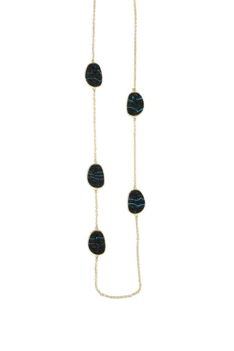 Textured Satin Gold Plated Alloy Bezel Setting Necklace 661N8903