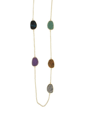 Textured Satin Gold Plated Alloy Bezel Setting Necklace 661N8903