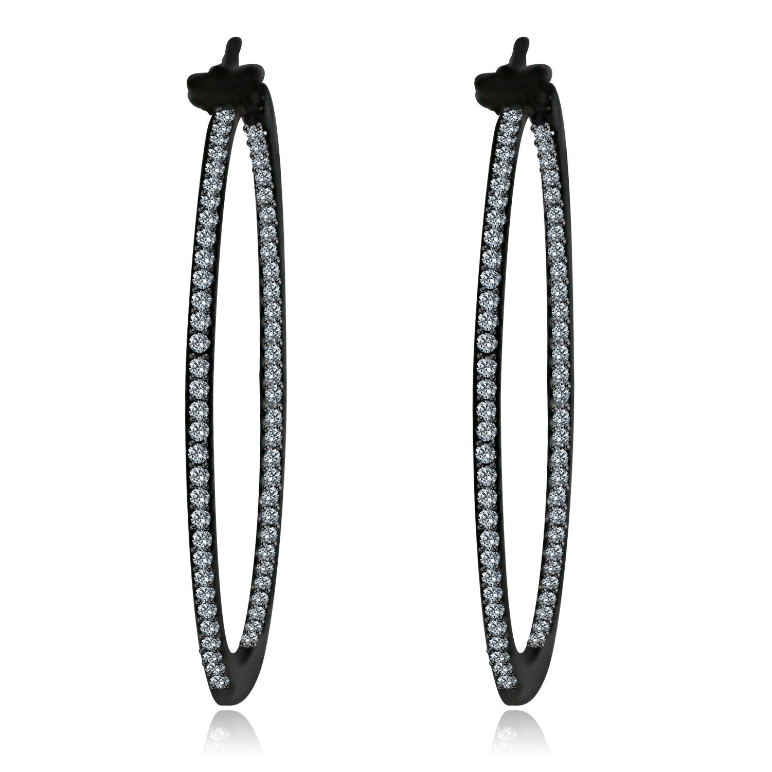 Earrings Fine  Double vision Hoop CZ set Sterling Silver STE457
