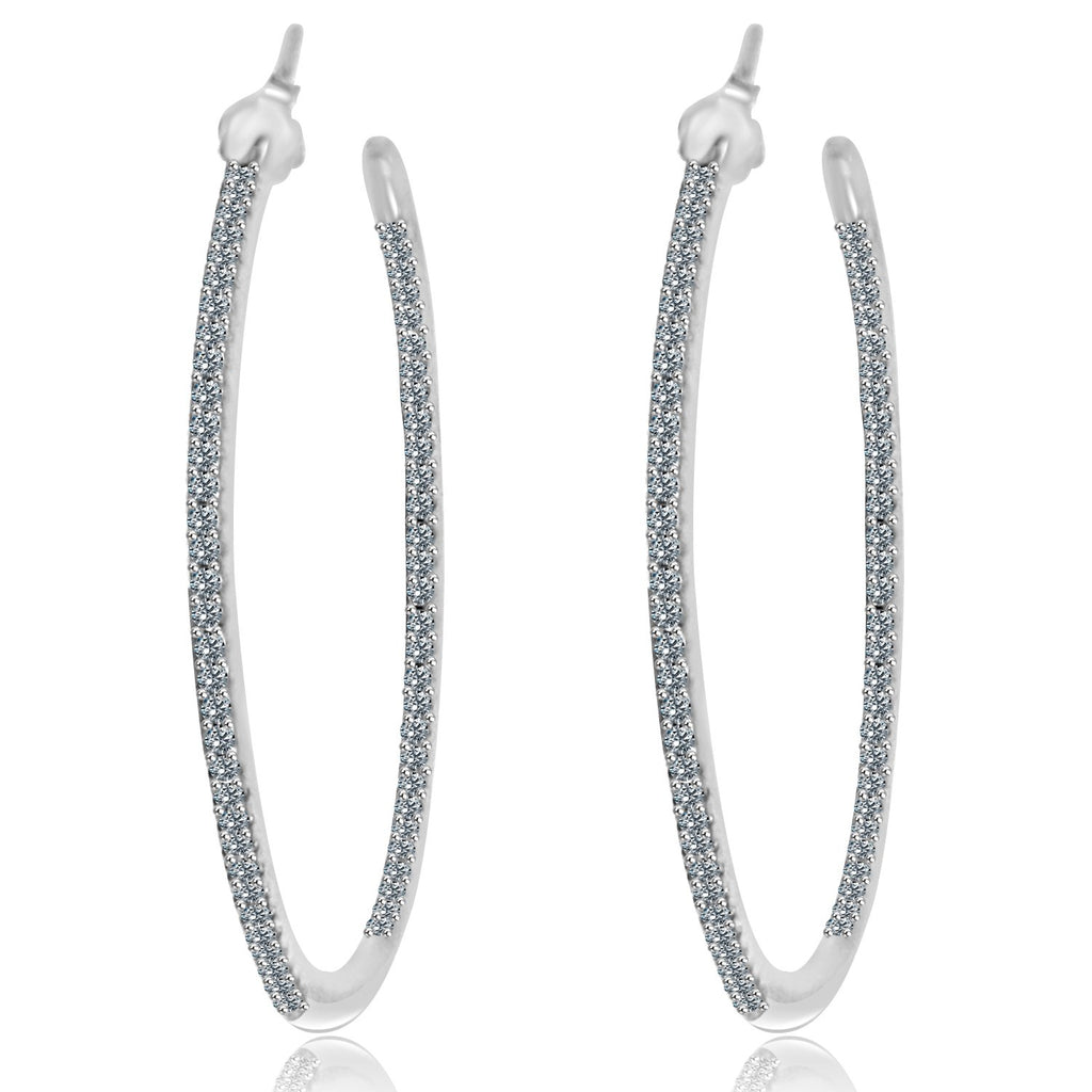 Sterling Silver Hoop Earrings Paved with Crystals 40mm STE457A