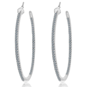 Sterling Silver Hoop Earrings Paved with Crystals 40mm STE457A