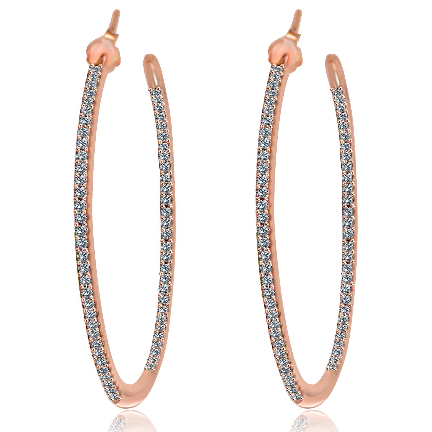 Earrings Fine  Double vision Hoop CZ set Sterling Silver STE457