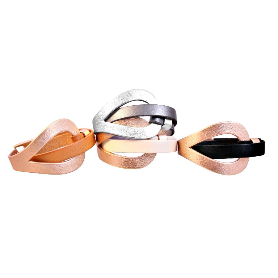 Genuine leather wrap wristband bracelet featuring a brushed satin plated centered loop hole 688B4241