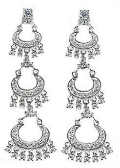 Earrings Three tier chandelier half moon  with dangling stones S/S . ITE2696
