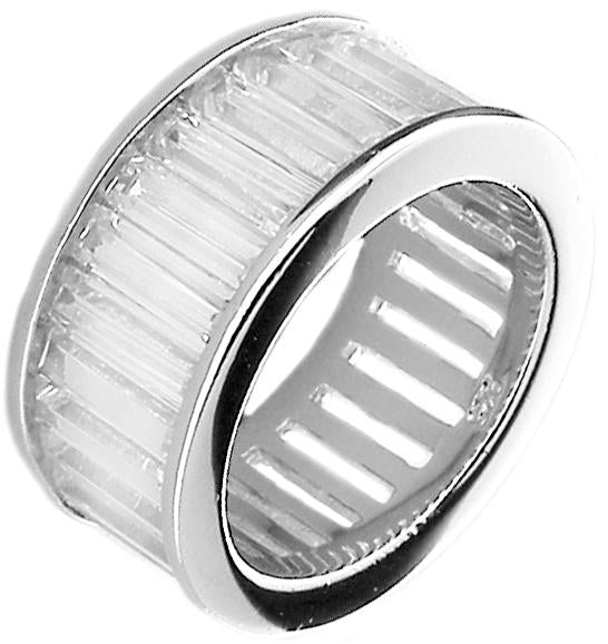 Zirconite long Baguettes Eternity wide Sterling Silver Ring
