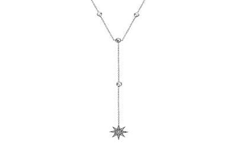 STERLING SILVER ZIRCONITE STARBURST Y SHAPE STATIONS NECKLACE RHODIUM NECKLACE 