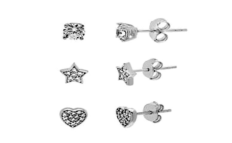 STERLING SILVER ZIRCONITE TRIO COLOR SHAPES STUD EARRING