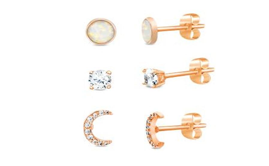 STERLING SILVER ZIRCONITE TRIO SHAPES STUD EARRING 
