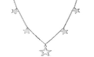 STERLING SILVER ZIRCONITE STATIONS  NECKLACE ROSE POLISHED STAR CHARM DANGLE CABLE CHAIN 