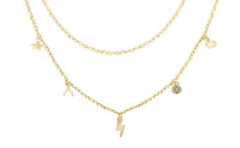 STERLING SILVER ZIRCONITE STATIONS  GOLD MULTI CHARM NECKLACE 