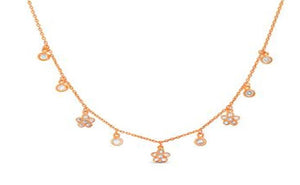 STERLING SILVER ZIRCONITE STATIONS  NECKLACE ROSE FLOWER CHARMS