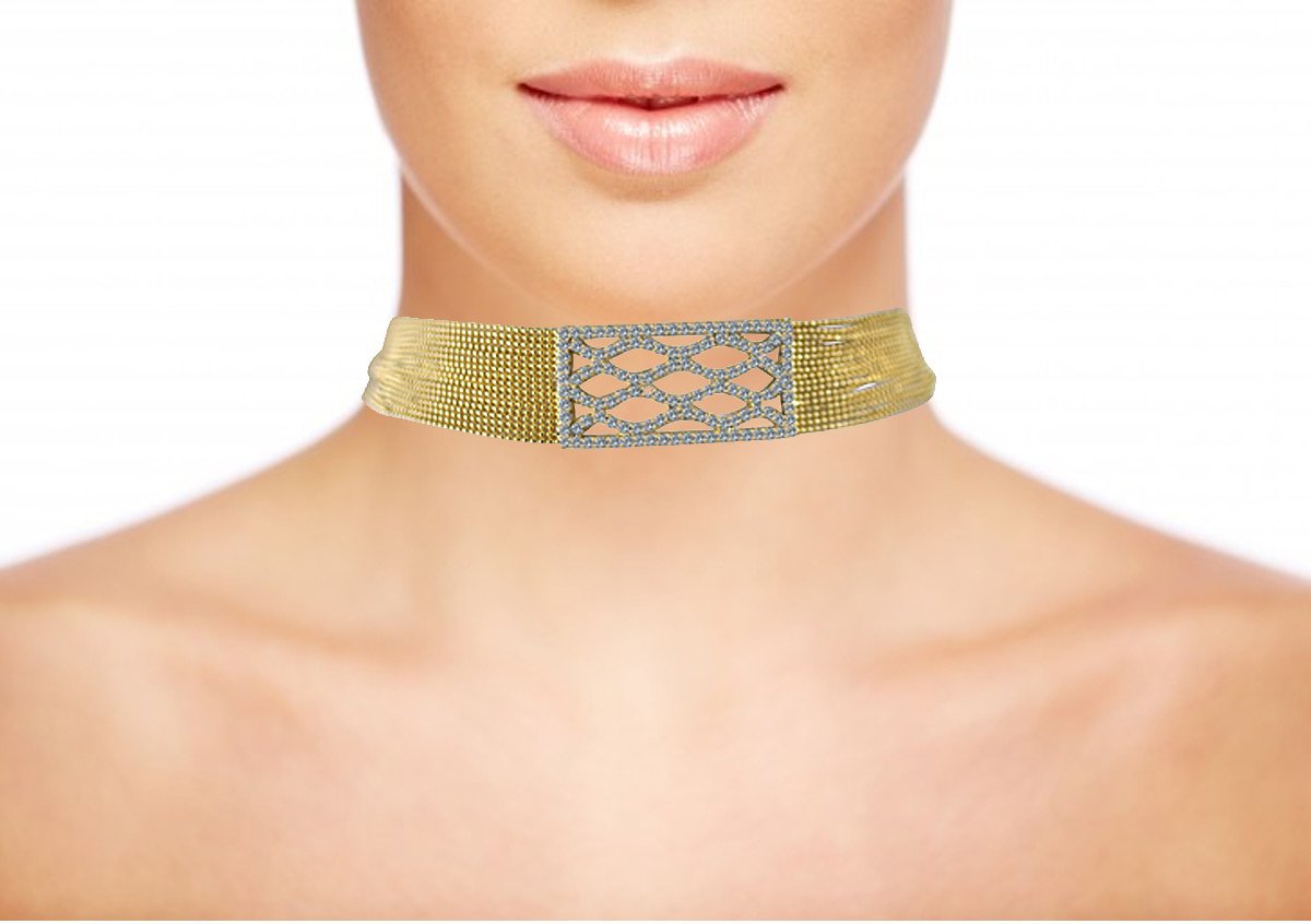 Necklace CRYSTAL  CRISS-CROSS  MULTI-BEADS CHAIN STRANDS CHOKER  700C719