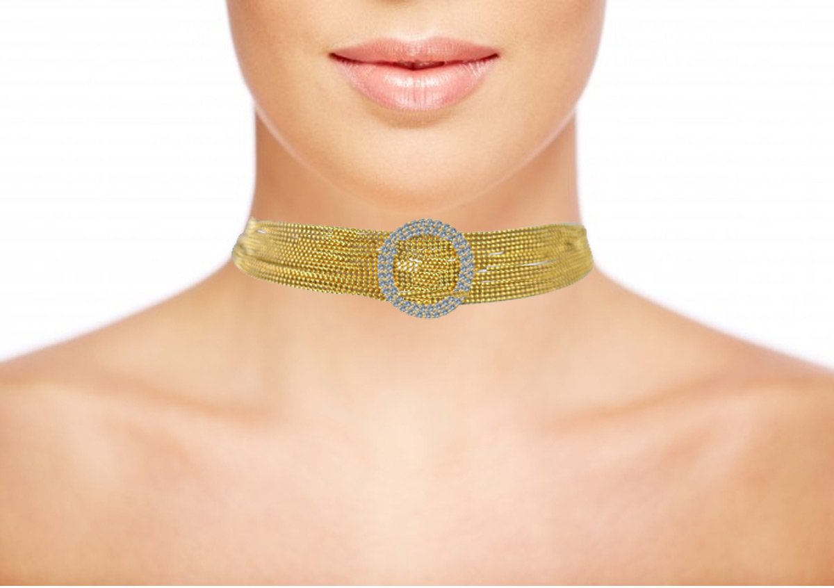 NECKLACE CRYSTAL  ROUND HALO CENTER ON MULTI-BEADS CHAIN STRANDS CHOKER 700C717