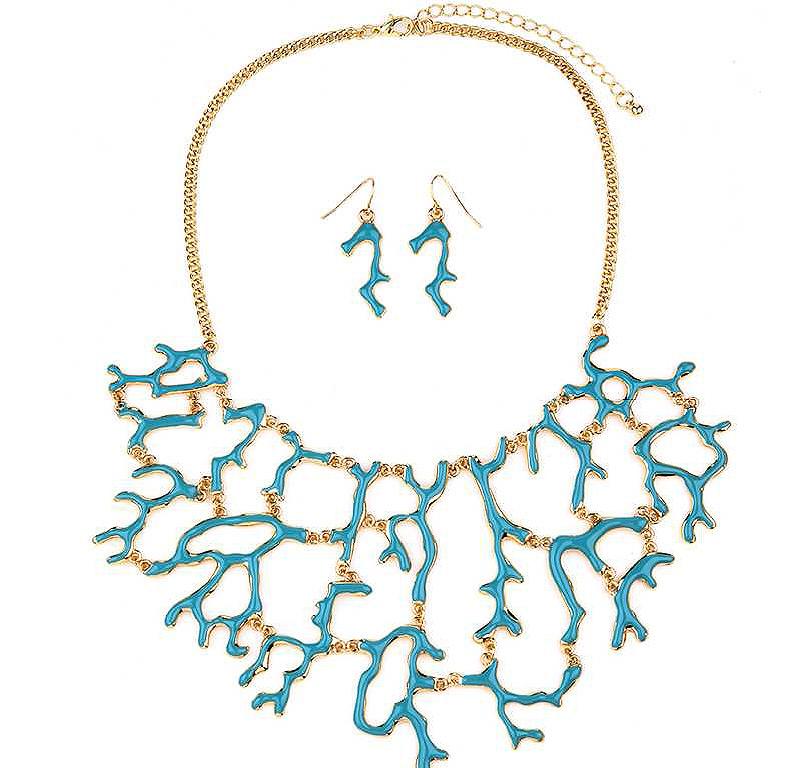 Necklace pendant set  Coral Reef Enamel necklace  622S0939