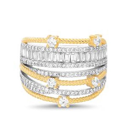 TWO TONE CZ MULTI ROW RIBBED DESIGN RING