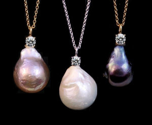 Necklace Pendant Large Genuine Baroque Fresh water Pearl on 30'' Sterling Silver chain . LNK30P