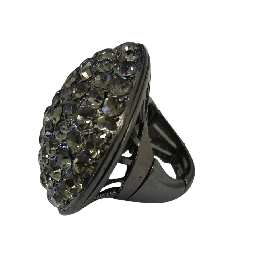 Ring Black Diamond Crystal Pave Jumbo Dome Stretch  622R0154