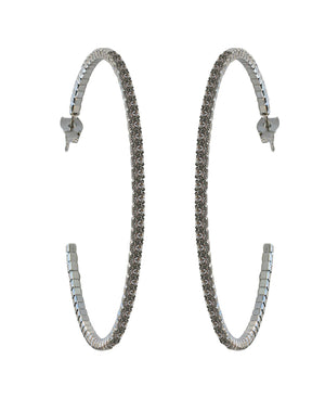 A pair of zirconmania Earrings 50MM HQ Crystals Hoop (637E14304), large silver hoops electroplated for shine and adorned with sparkling Czech crystals along the edge, shown on a white background.
