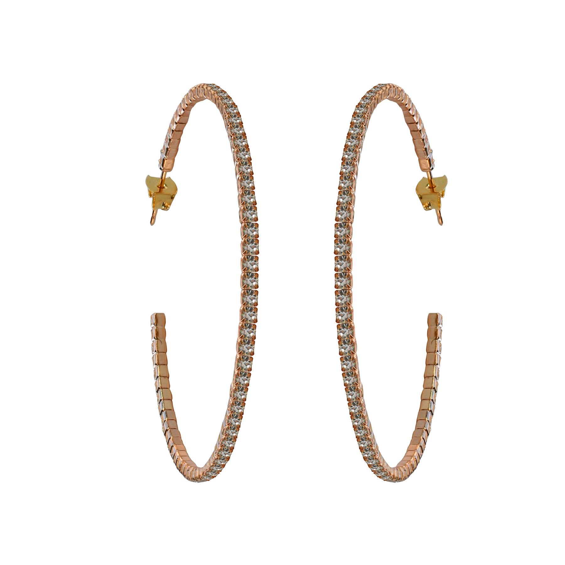 Zirconmania Earrings 50MM HQ CRYSTALS HOOP .637E14304: Large gold-toned hoops adorned with sparkling Czech crystals, displayed on a white background.