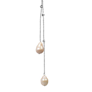 Zirconmania - Zirconite by the Yard Lariat Finished with Two Extra Large Genuine Baroque, Fresh Water Pearls Necklace, Lariat Rose Gold Chain with Pink Pearls - LNKX36P