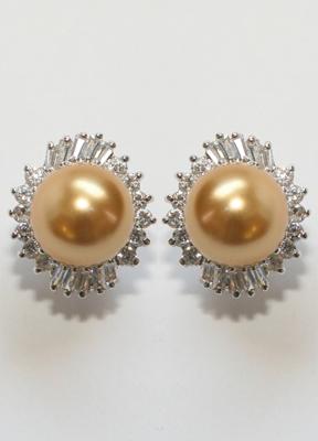 12Mm Gold Shell Mop Pearls Zirconite Set Earrings