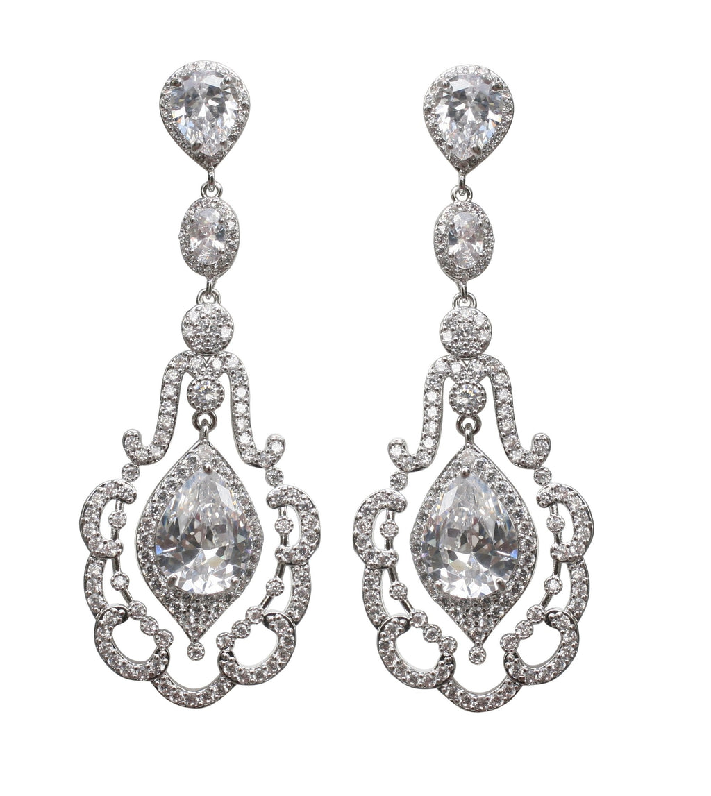 Earrings Couture Vintage inspired Chandelier Post with Clear  Pear drop STE-3365