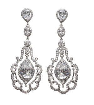 Earrings Couture Vintage inspired Chandelier Post with Clear  Pear drop STE-3365