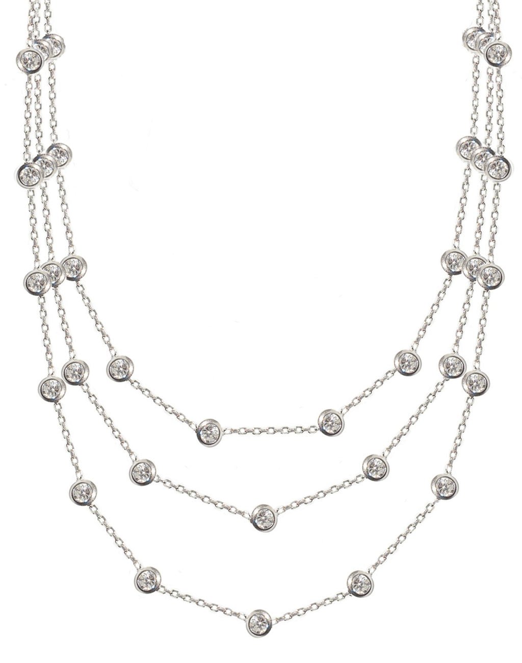 Three row "Diamond By the Yard'' necklace finished in sterling silver