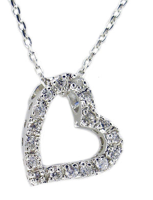 Small Sideways Sterling Silver Charming Open Heart Pendant completed by brilliant cubic zirconia stones all around