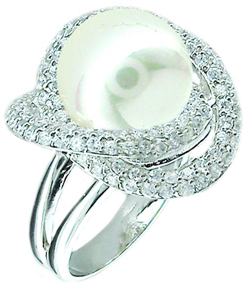 Ring Mop center Pave Cz Around in Sterling silver Ring STR208