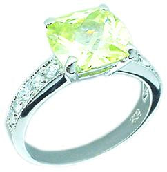 Ring Cushion Cut Color Cz Pave on Sides Sterling silver Ring STR213