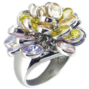 Multicolor Oval Bezel Set Cz's in Sterling silver Ring
